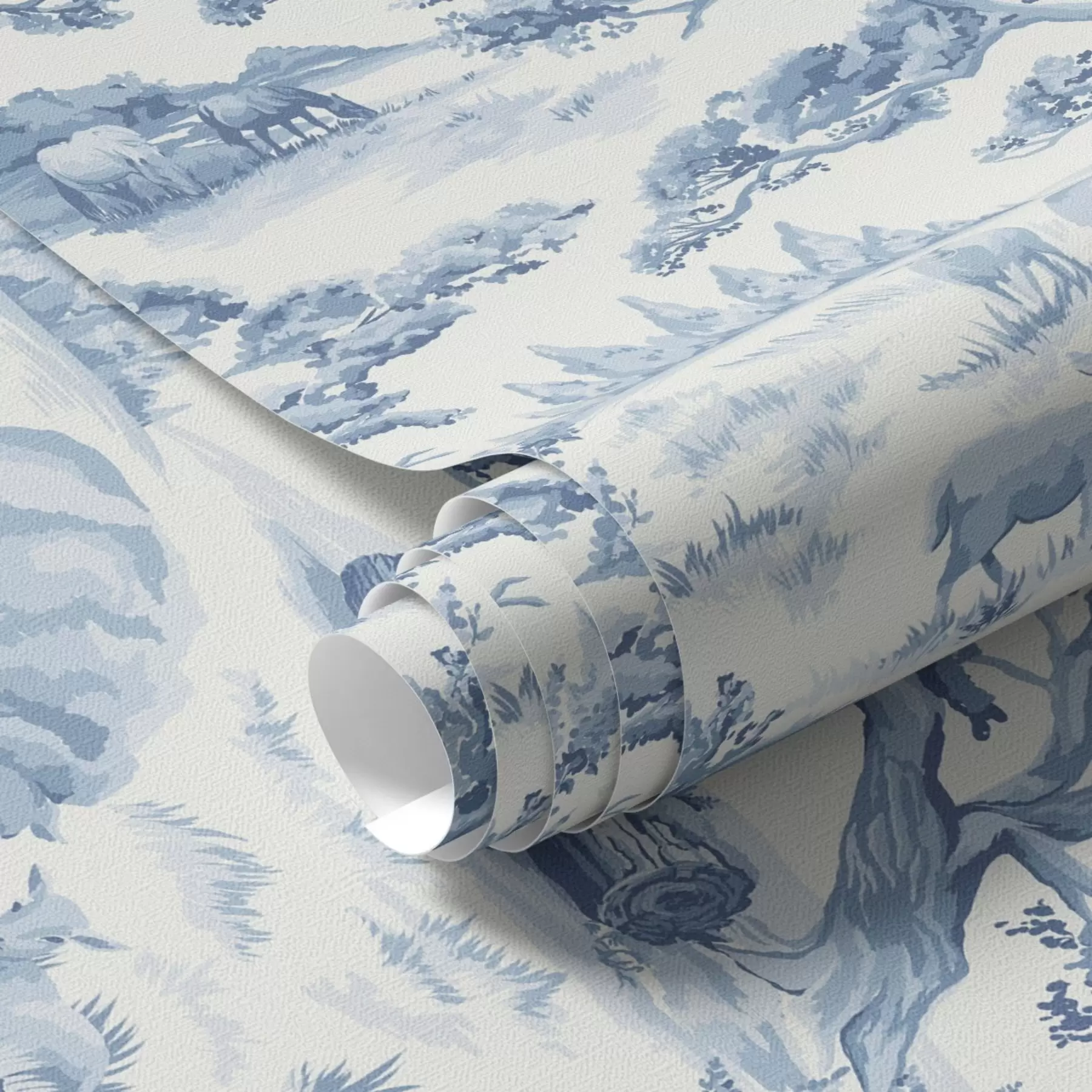 wall murals Сеоски пејзаж у плавим тоновима са овцама и дрвећем a00178