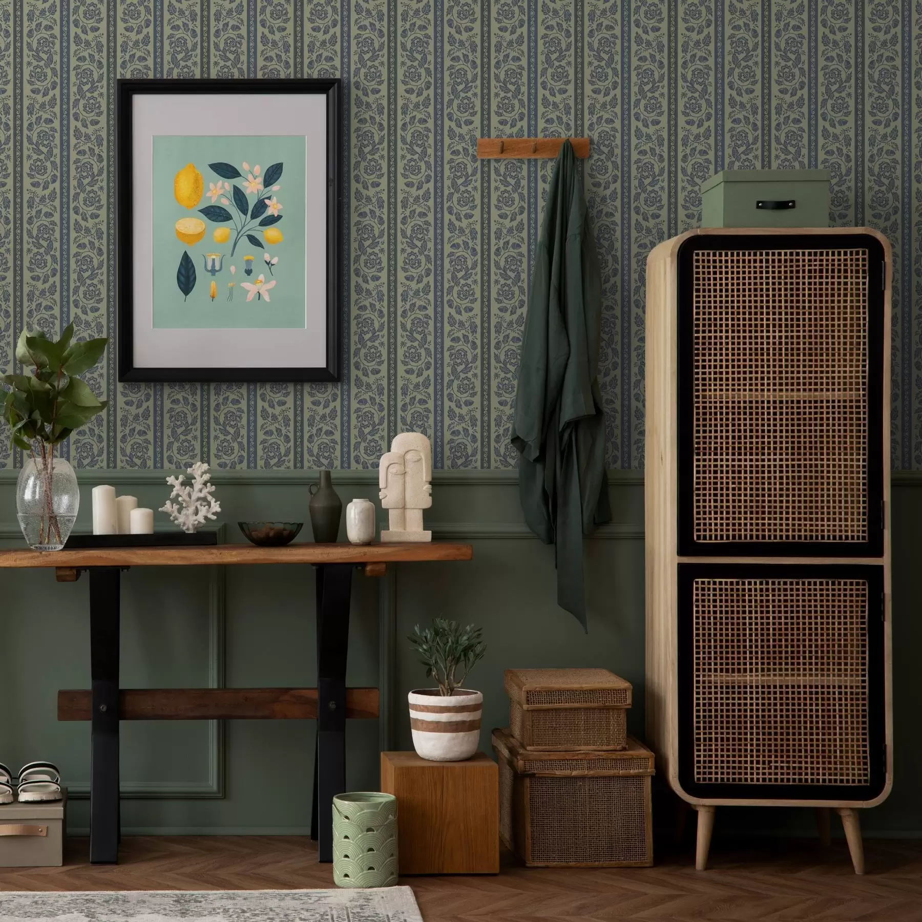 wall murals Винтаж плави украс са цвећем и жиром a00181v1