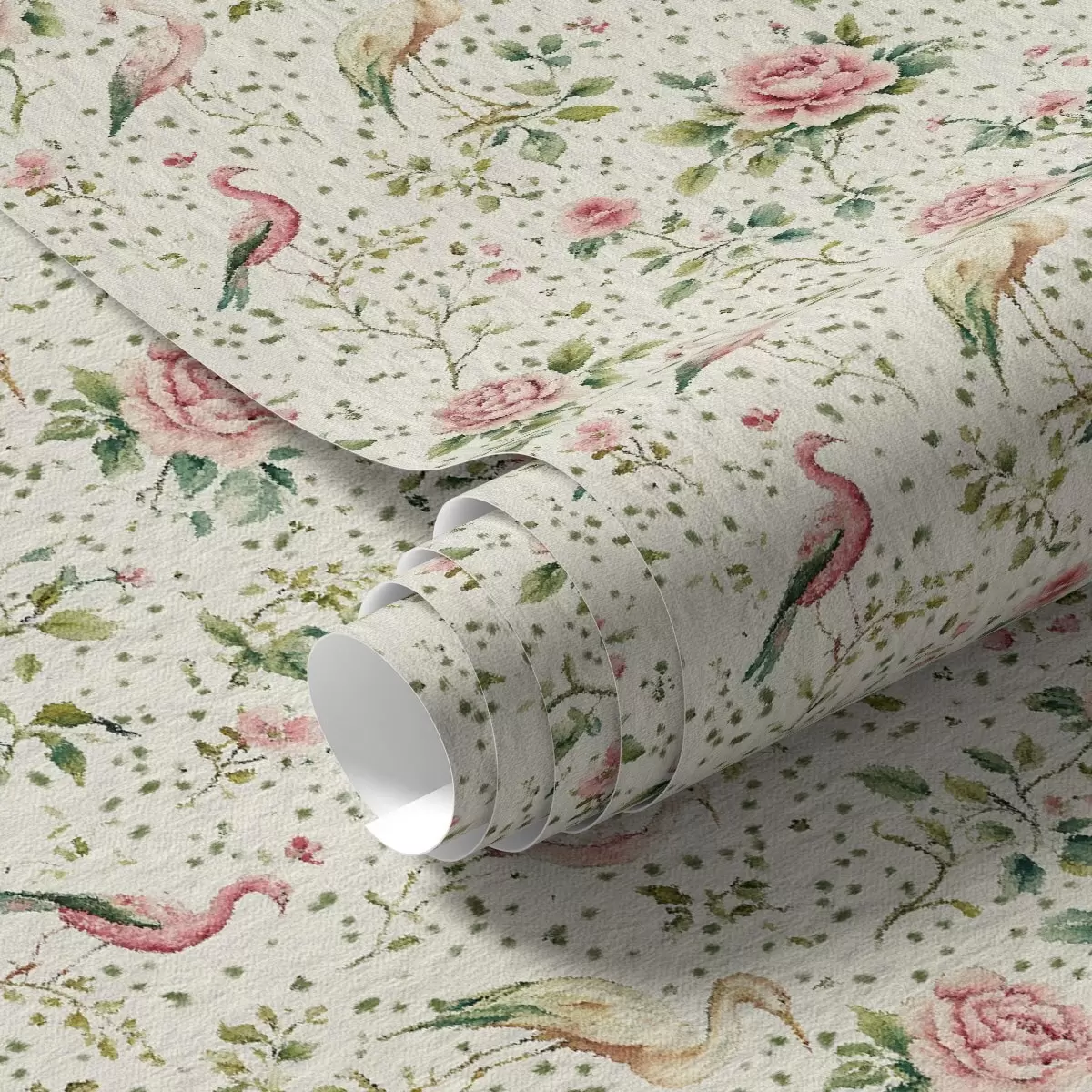 Позадина Пастелно ружичасте руже и птице у стилу „shabby chic“ a00201