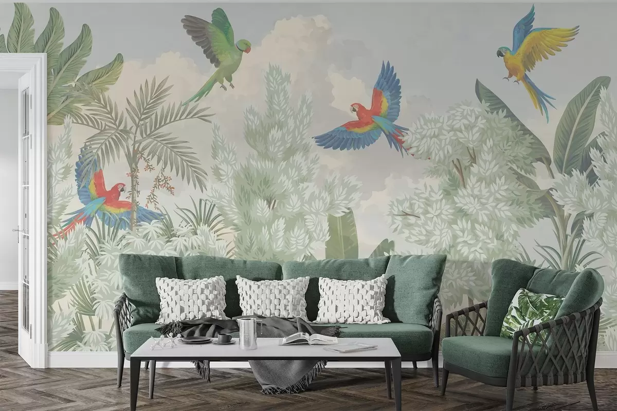 wall murals Папагаји у џунгли w04105