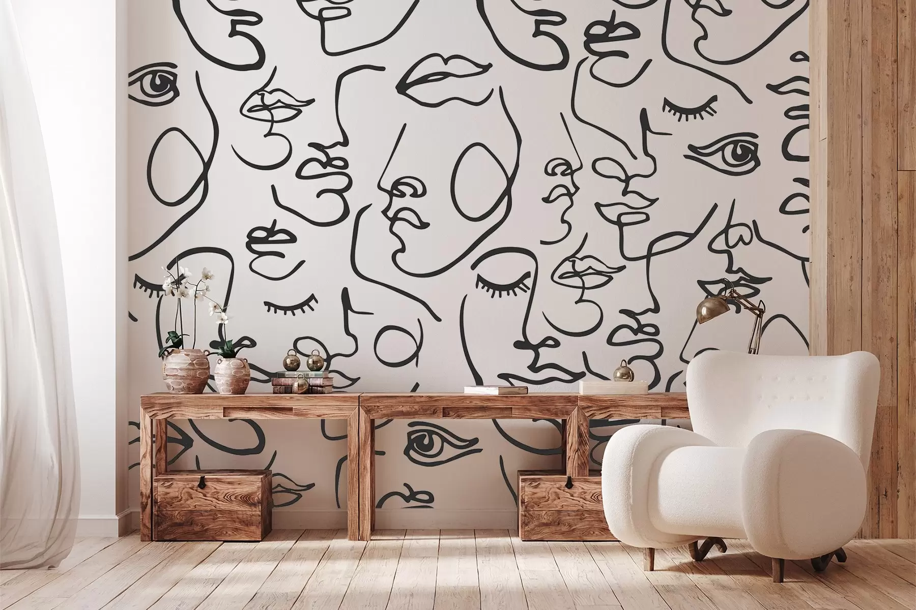 wall murals Апстрактна лица црне боје w04121