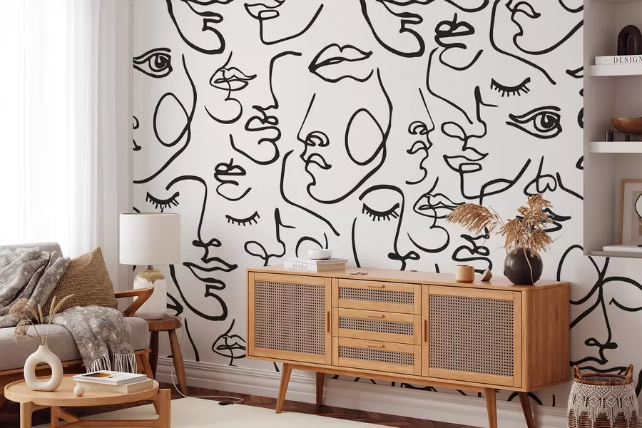 wall murals Апстрактна лица црне боје w04121