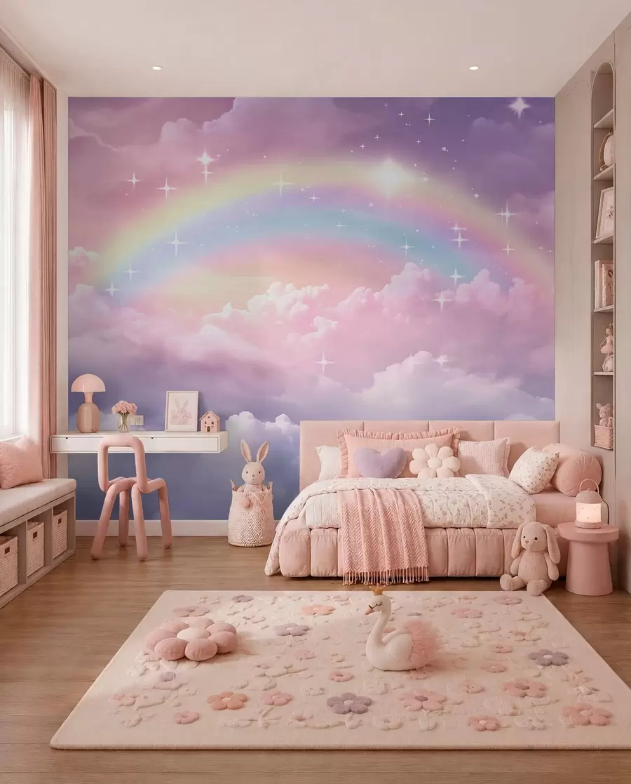 wall murals Duga u oblacima boje lavande w04146