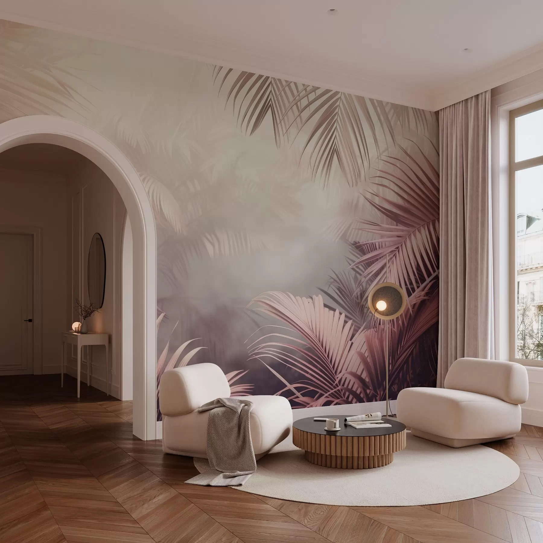 wall murals тропска џунгла са ружичастом нијансом w04142