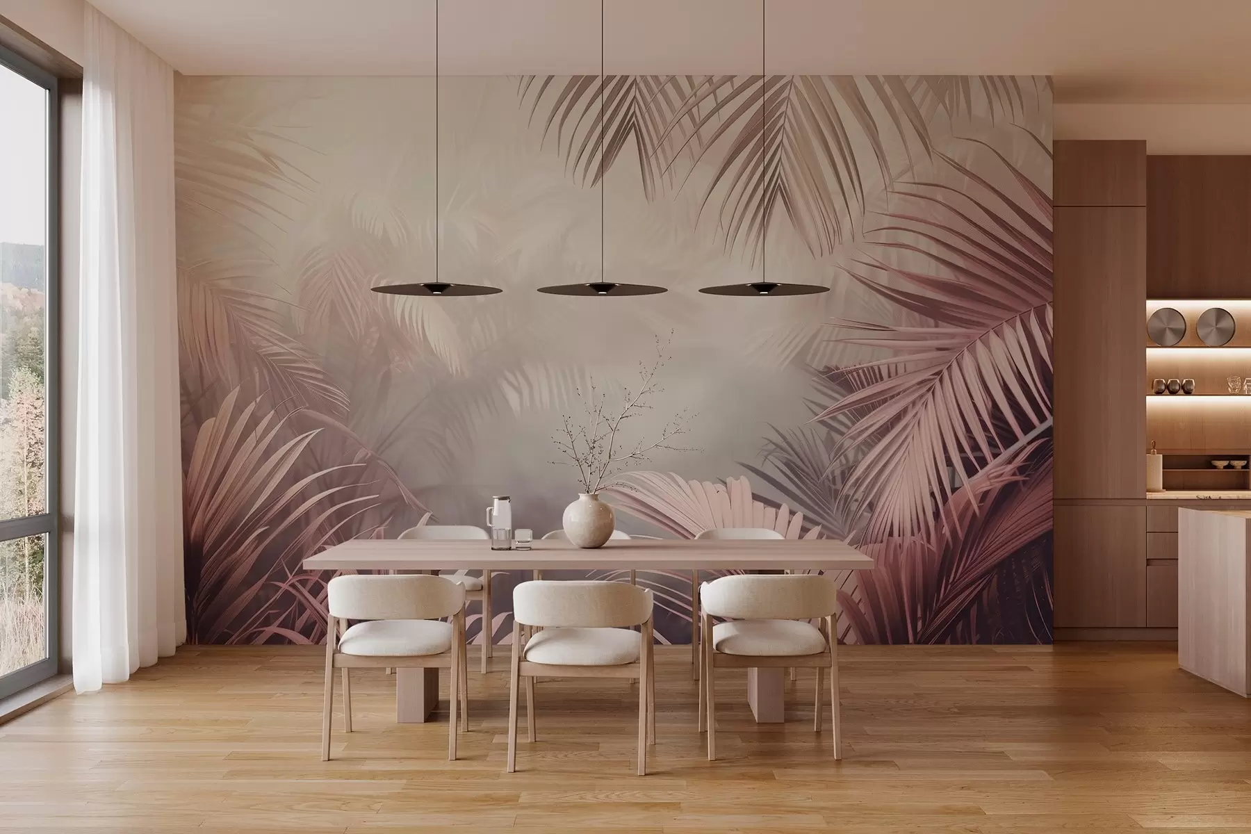 wall murals тропска џунгла са ружичастом нијансом w04142