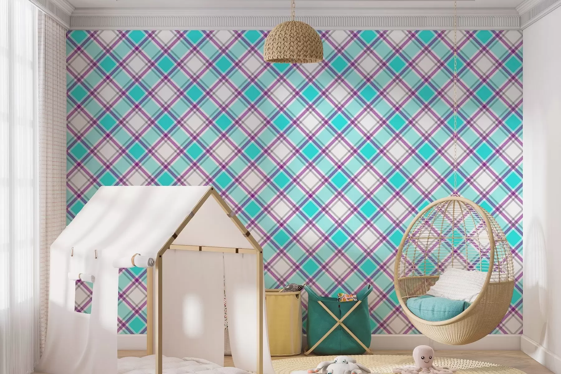 wall murals карирани узорак у плавим тоновима w04167