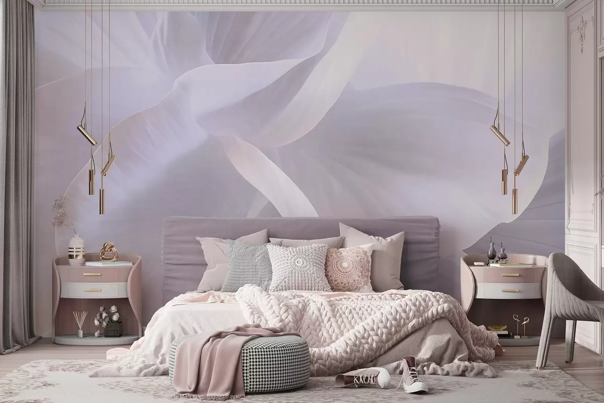 wall murals Апстрактни текстурирани цвет са нежним латицама, меко осветљење, елегантна композиција, минималистичка естетика w09211