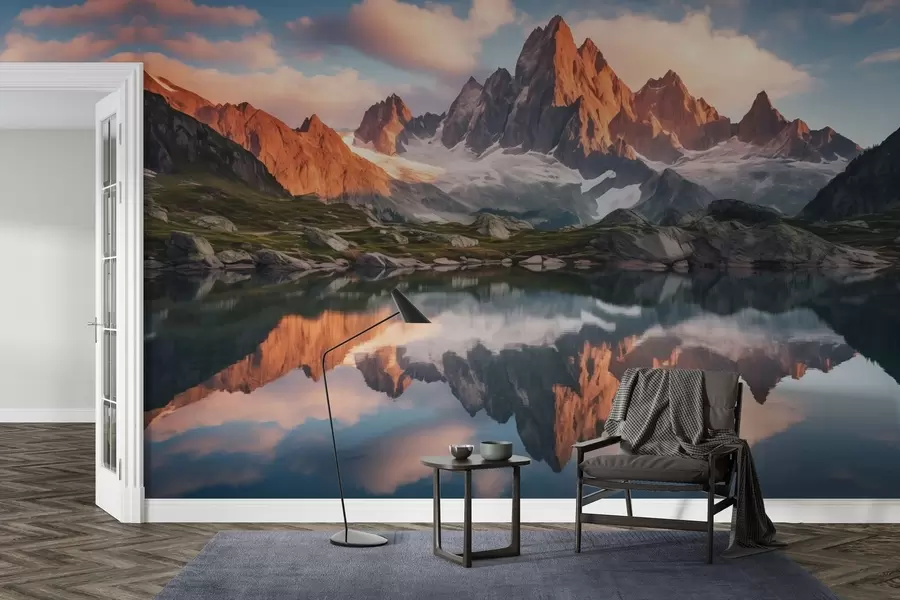 wall murals Планине у зору, одраз у води, реалистичан пејзаж w04150