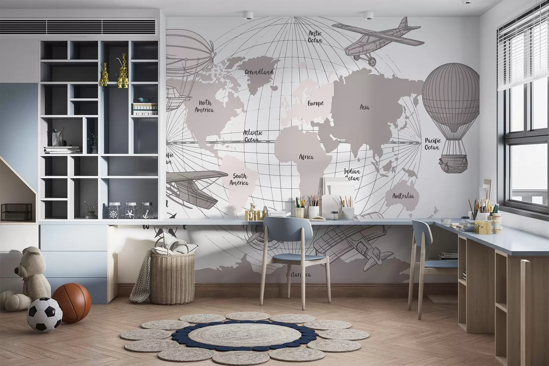 wall murals Мапа света са авионима w04177