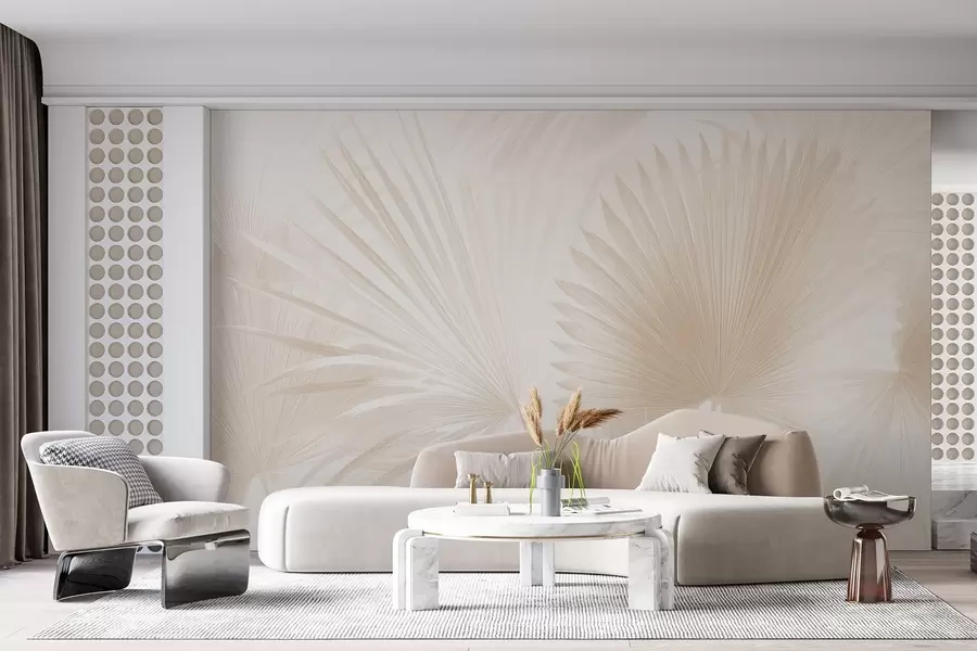 wall murals Мекане лепезе од тропског лишћа на светлој позадини w09084v1