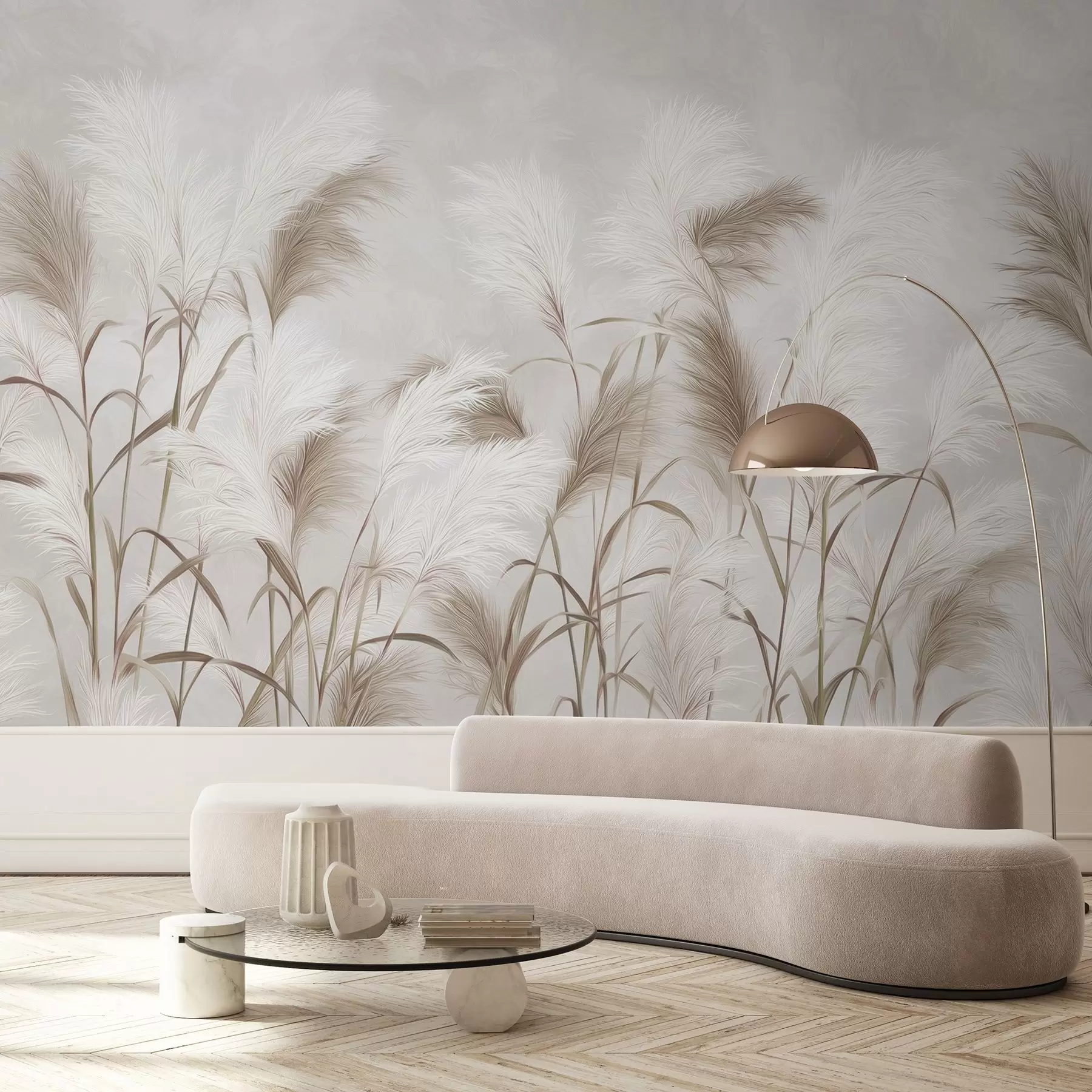wall murals Елегантна пампас трава цвета у сивим и смеђим тоновима w09150