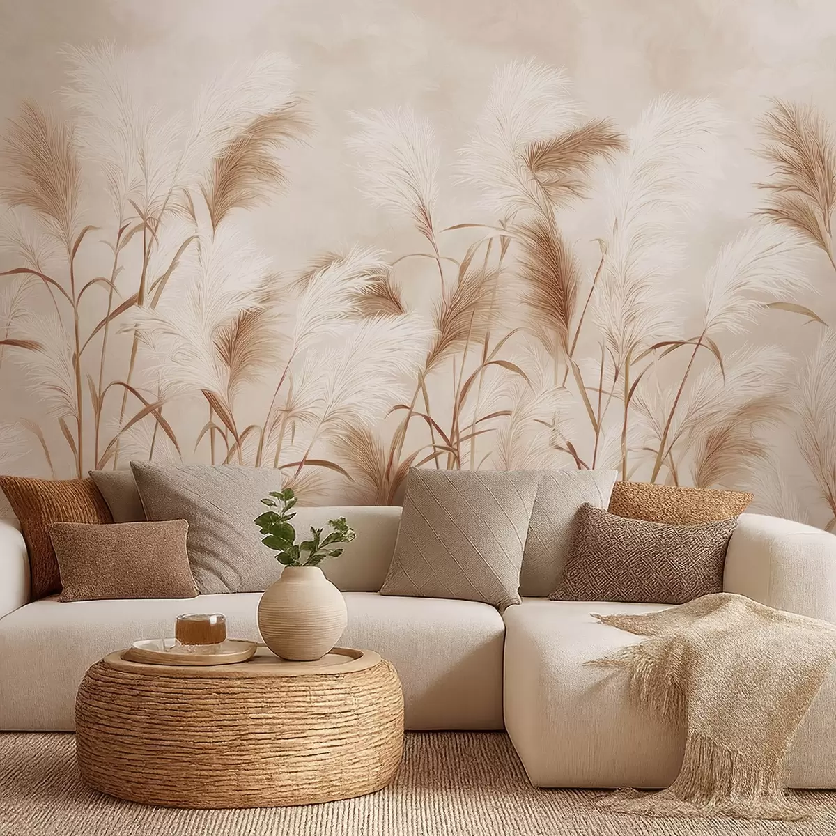 wall murals Елегантна пампас трава цвета у меким беж и млечним тоновима w09150v1