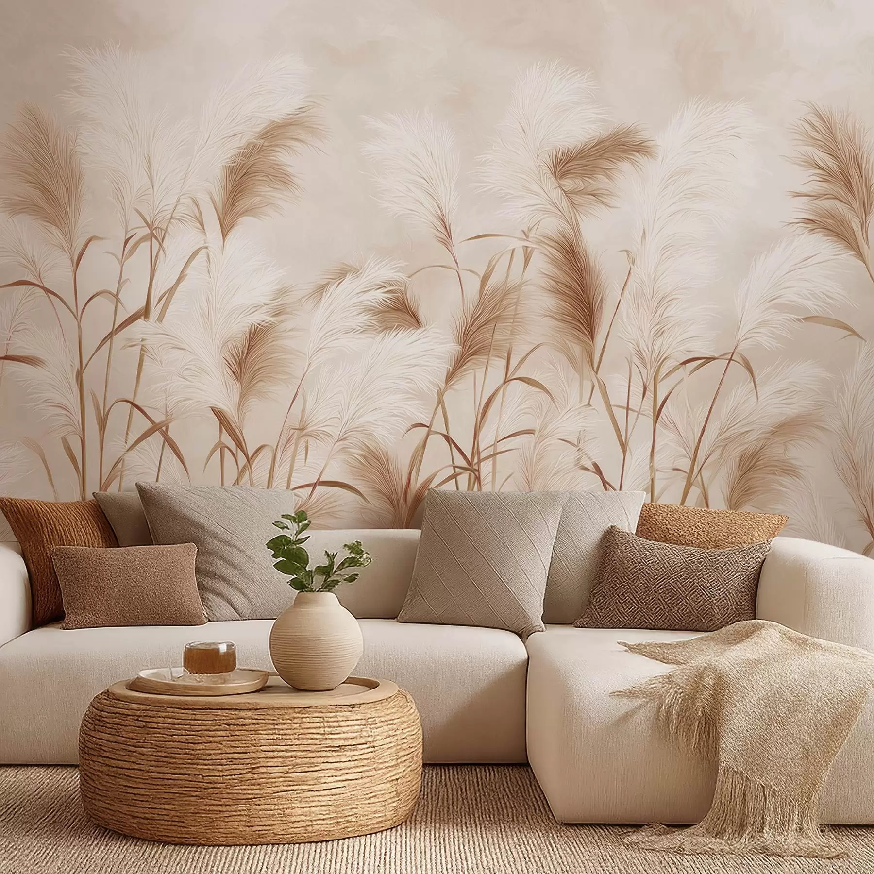 wall murals Елегантна пампас трава цвета у меким беж и млечним тоновима w09150v1