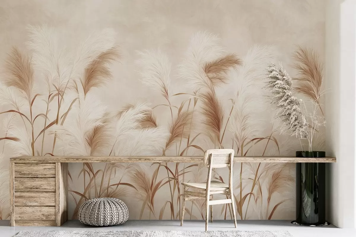 wall murals Елегантна пампас трава цвета у меким беж и млечним тоновима w09150v1