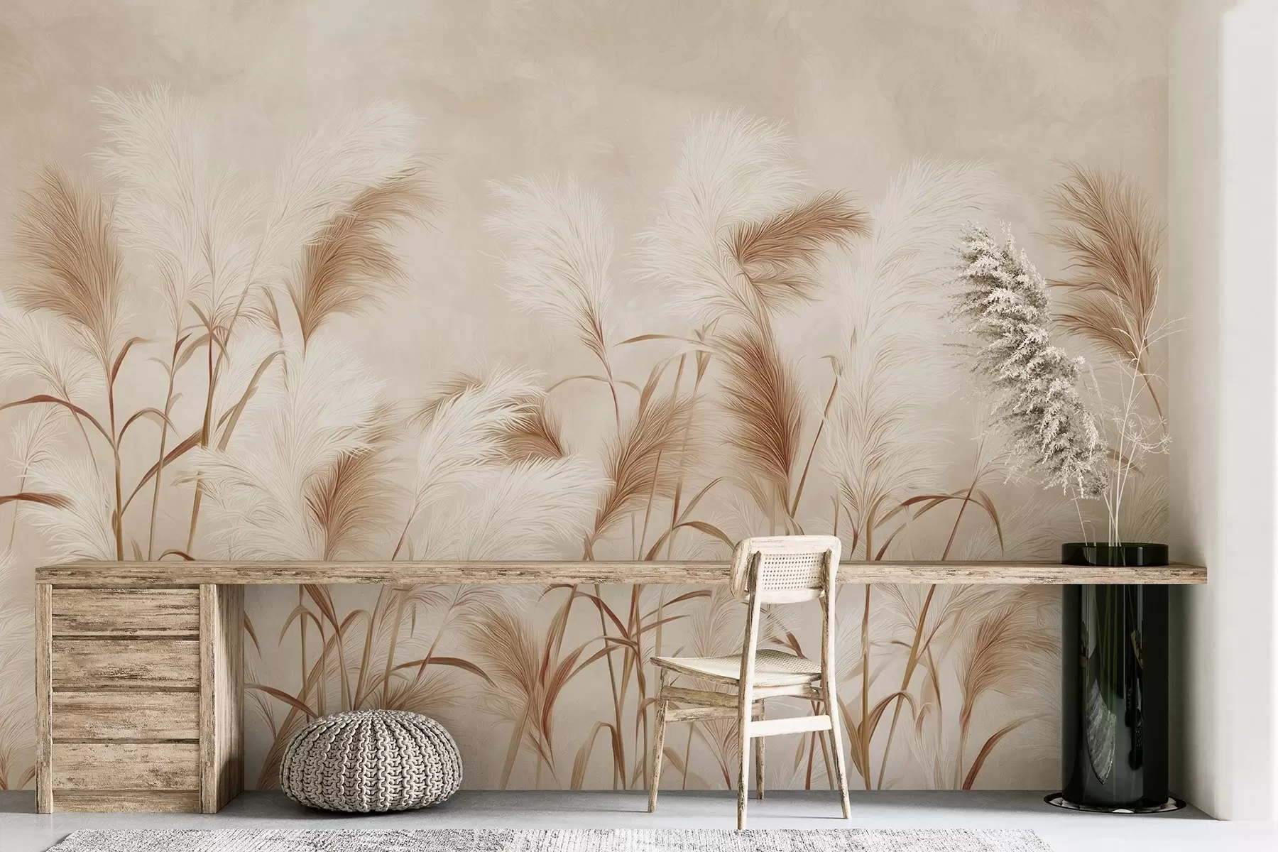 wall murals Елегантна пампас трава цвета у меким беж и млечним тоновима w09150v1