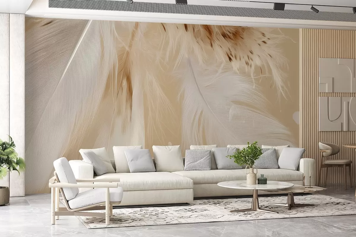 wall murals Светло перје у топлим беж и белим тоновима w09153