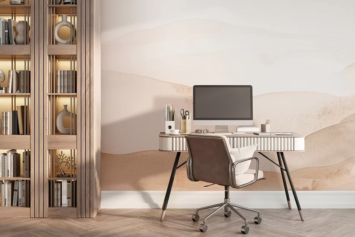 wall murals Планине у акварелном стилу у светло беж нијансама w09223