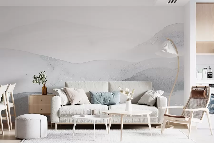 wall murals Минималистичке магловите планине у нежним плавим нијансама w09223v2