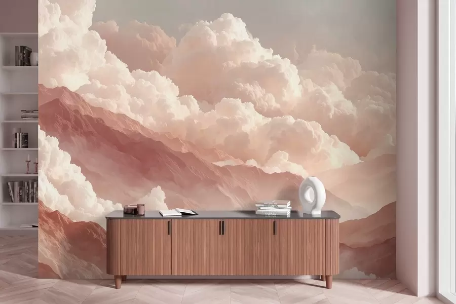 wall murals Топао излазак сунца над планинама са пахуљастим облацима w09226