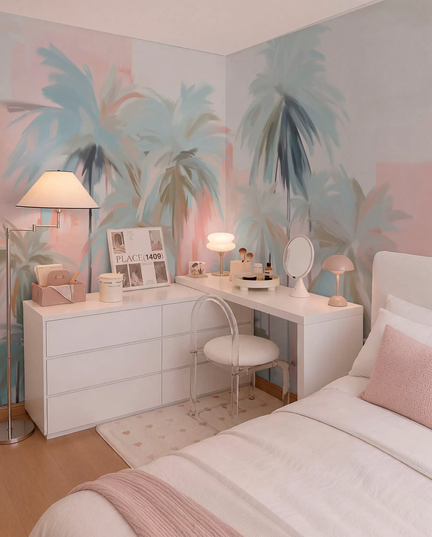wall murals Palme u zori boje breskve w09212