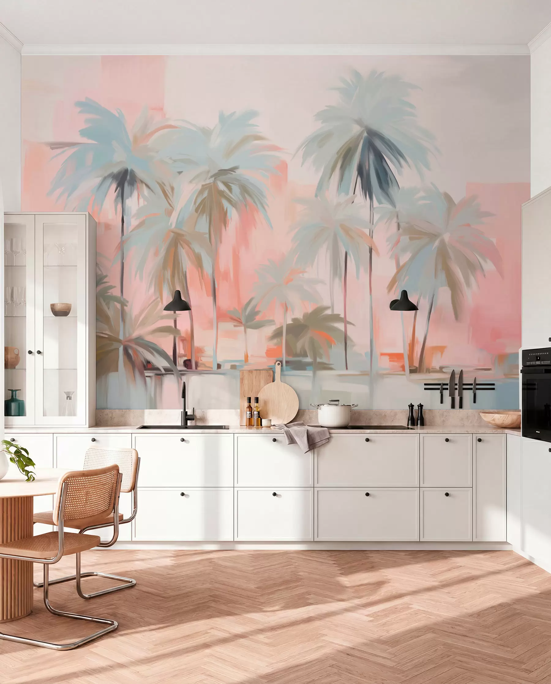 wall murals Palme u zori boje breskve w09212