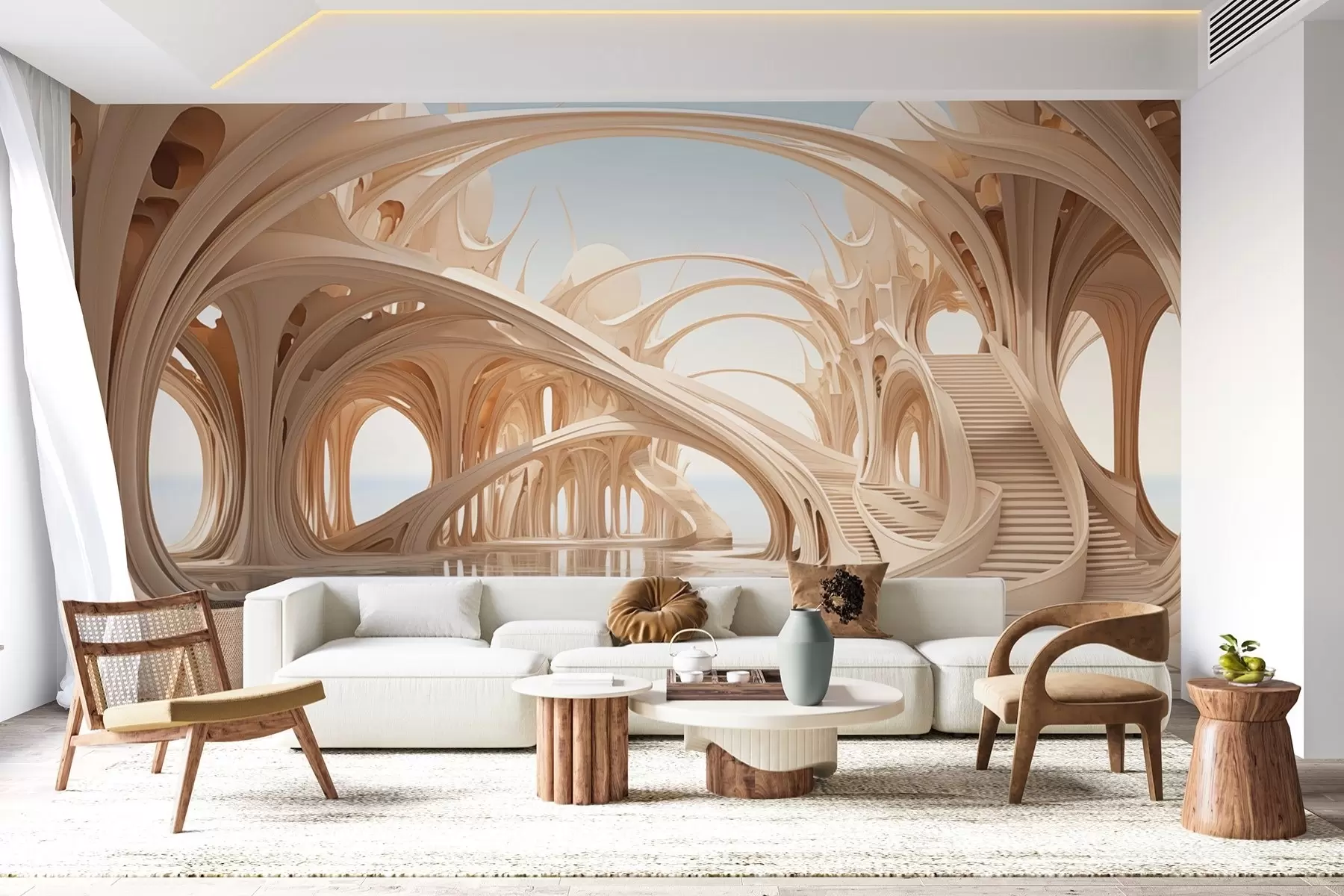 wall murals Фантазијска архитектура са луковима изнад воде w09241