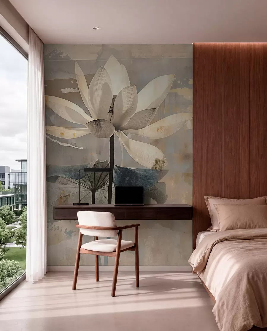 wall murals Имитација акварелног лотоса на апстрактној позадини потеза четкицом w09244