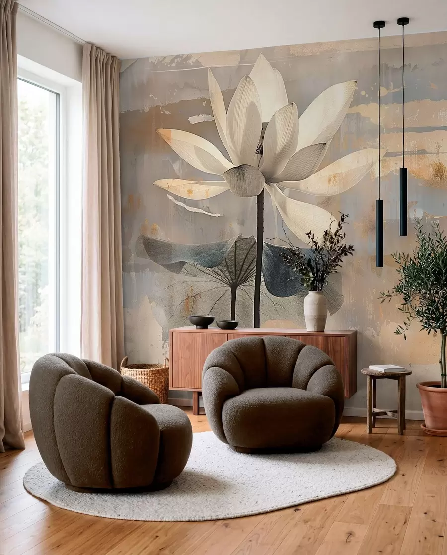 wall murals Имитација акварелног лотоса на апстрактној позадини потеза четкицом w09244