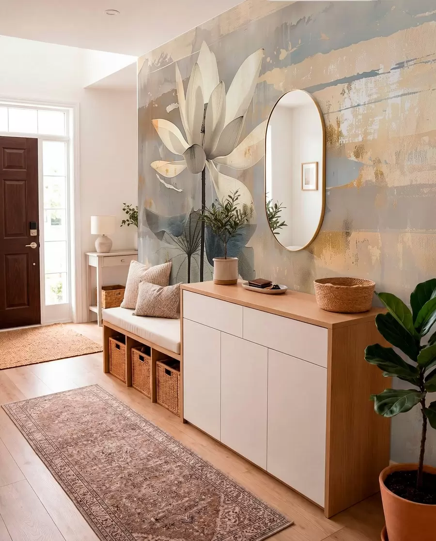 wall murals Имитација акварелног лотоса на апстрактној позадини потеза четкицом w09244