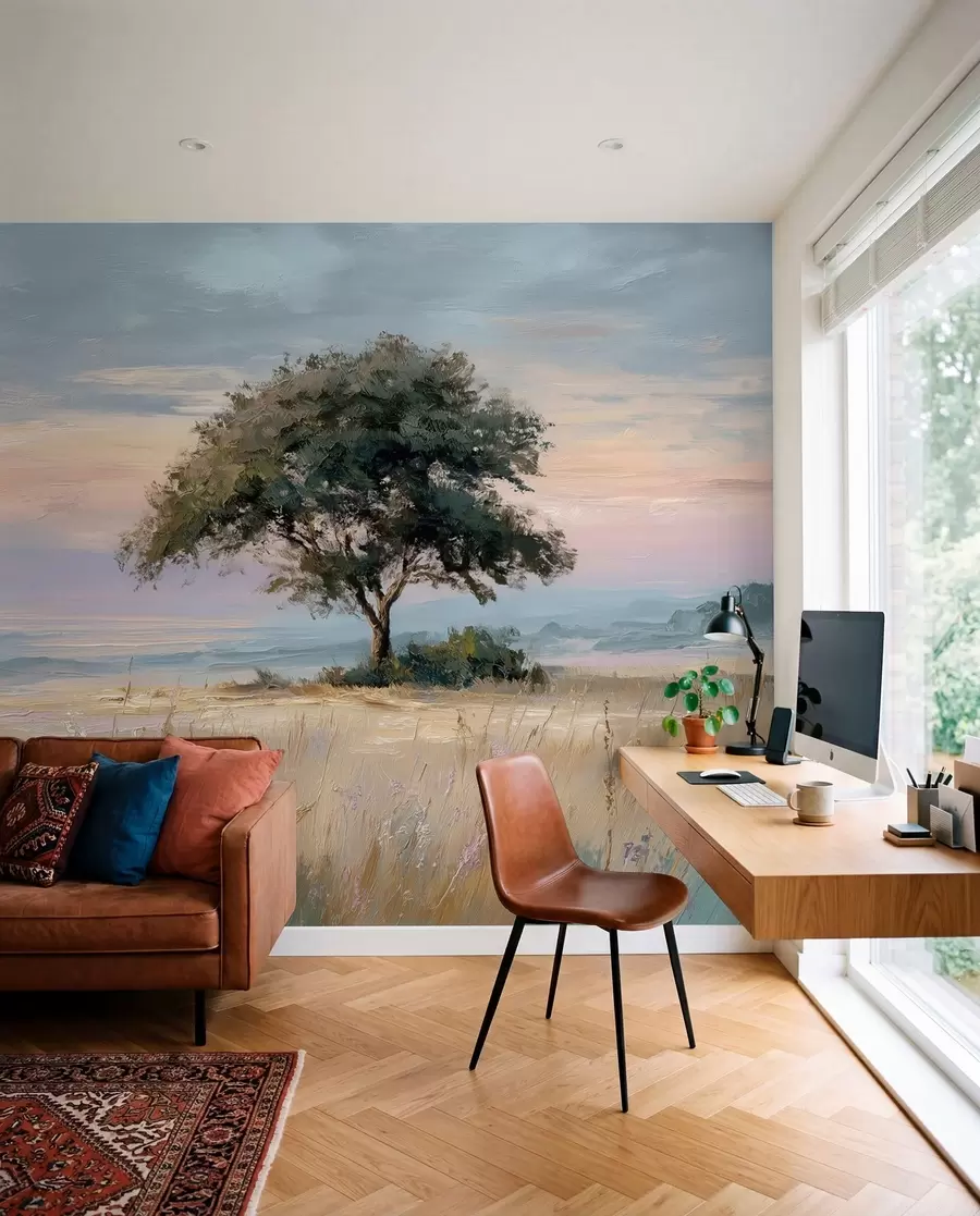 wall murals дрво усред поља у стилу уљаног сликарства w04206