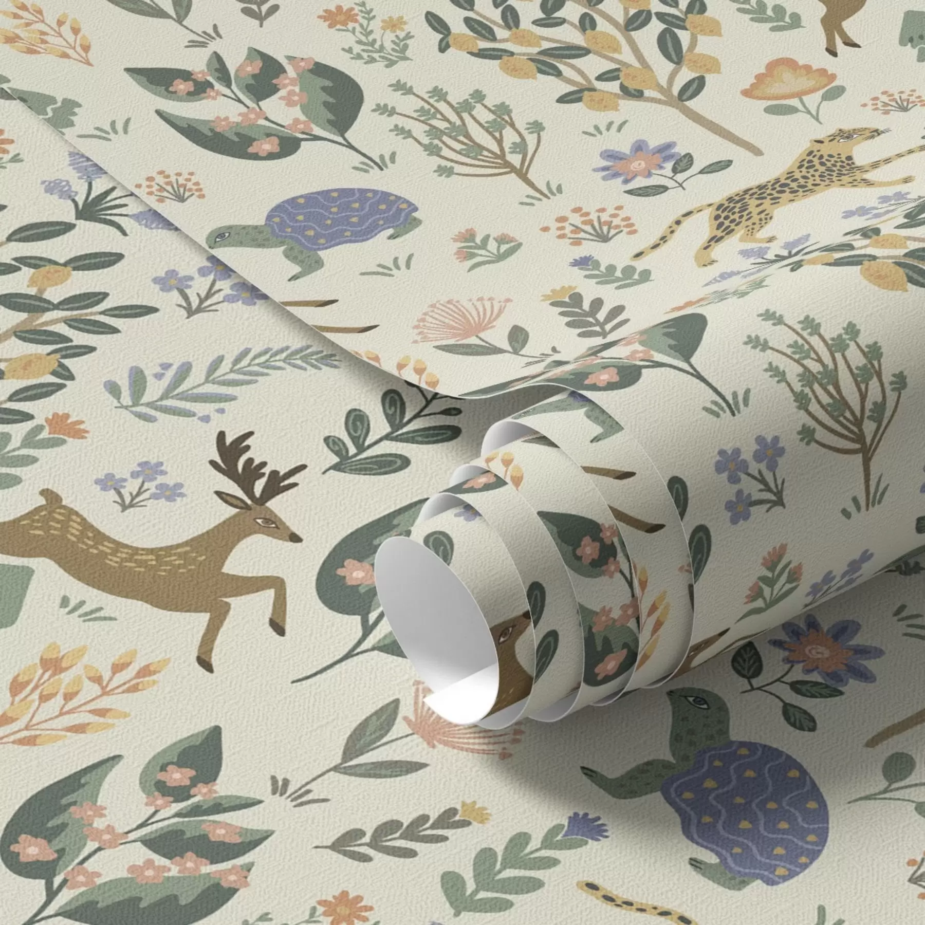 wall murals Ретро илустрација са леопардима, дрвећем и јеленима a00184