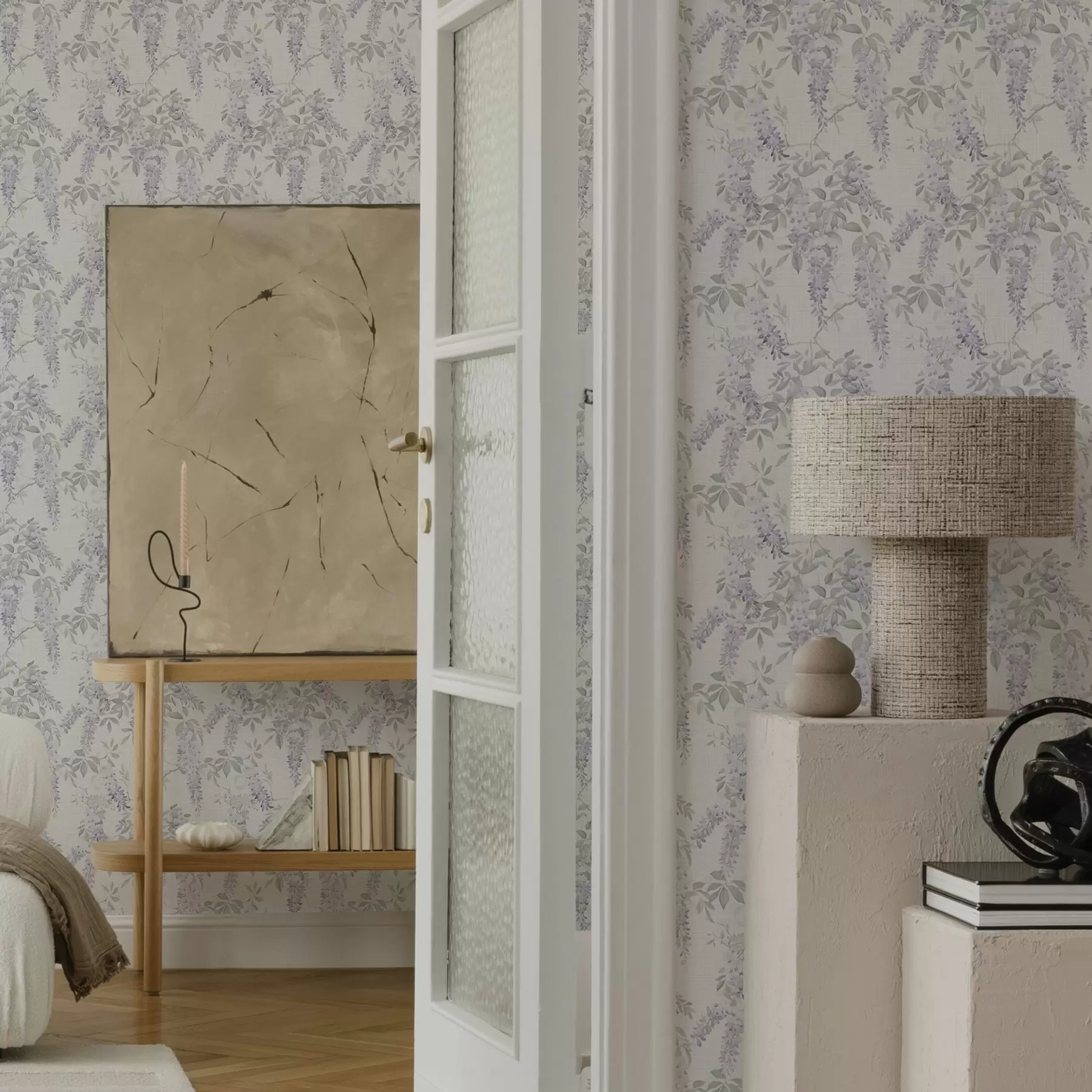 wall murals Јоргована глицинија на белој позадини, акварел стил a00239