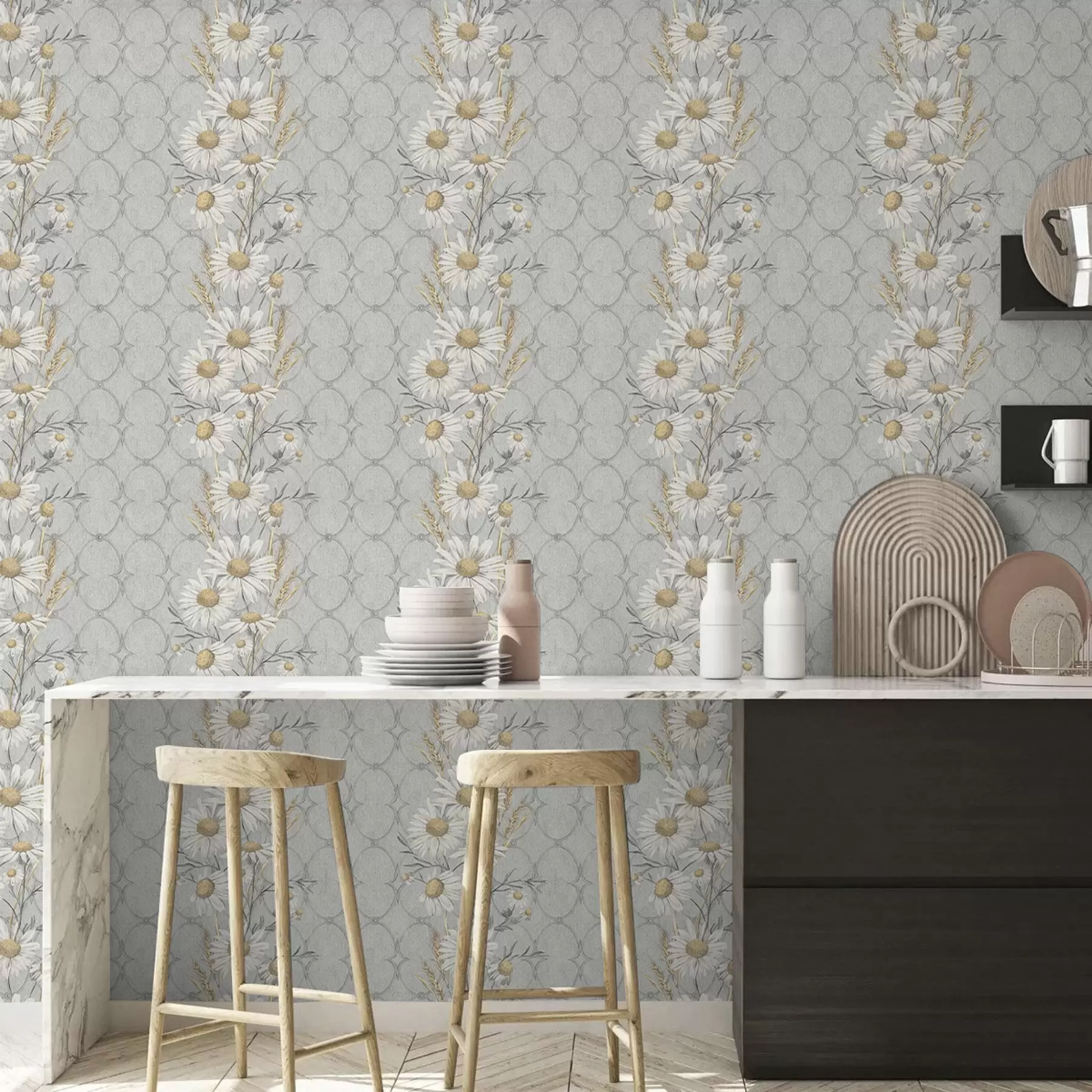 wall murals Тратинчице на сивој позадини са геометријским узорком a00269
