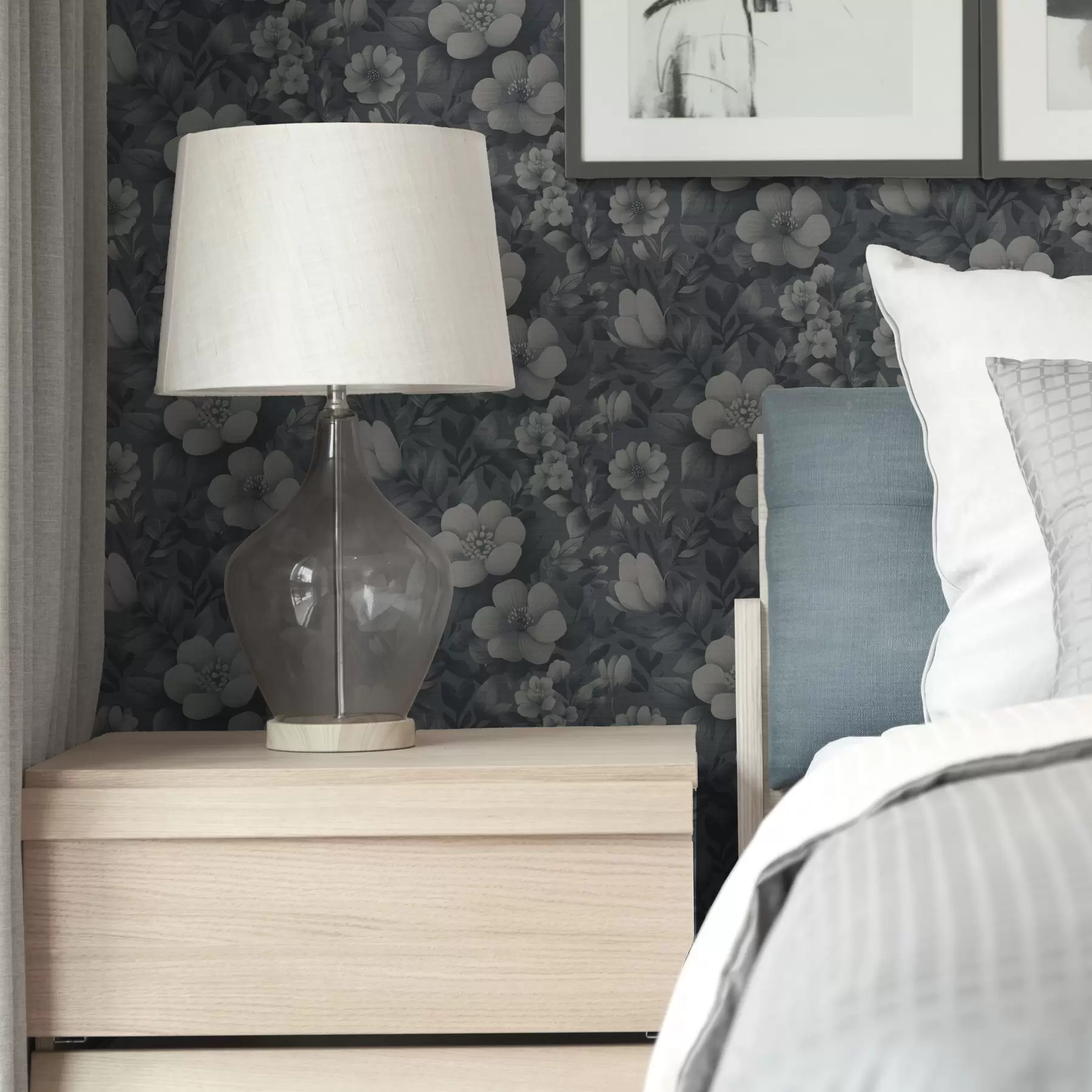 wall murals Тамноплави узорак са обимним белим цвећем a00282