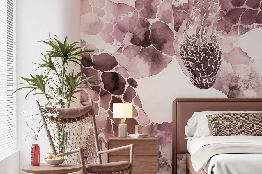 wall murals Силуета змије, акварел стил, бордо боје w04113v1