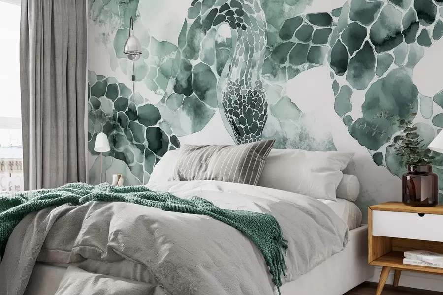 wall murals Силуета змије, акварел стил, зелене боје w04113v2
