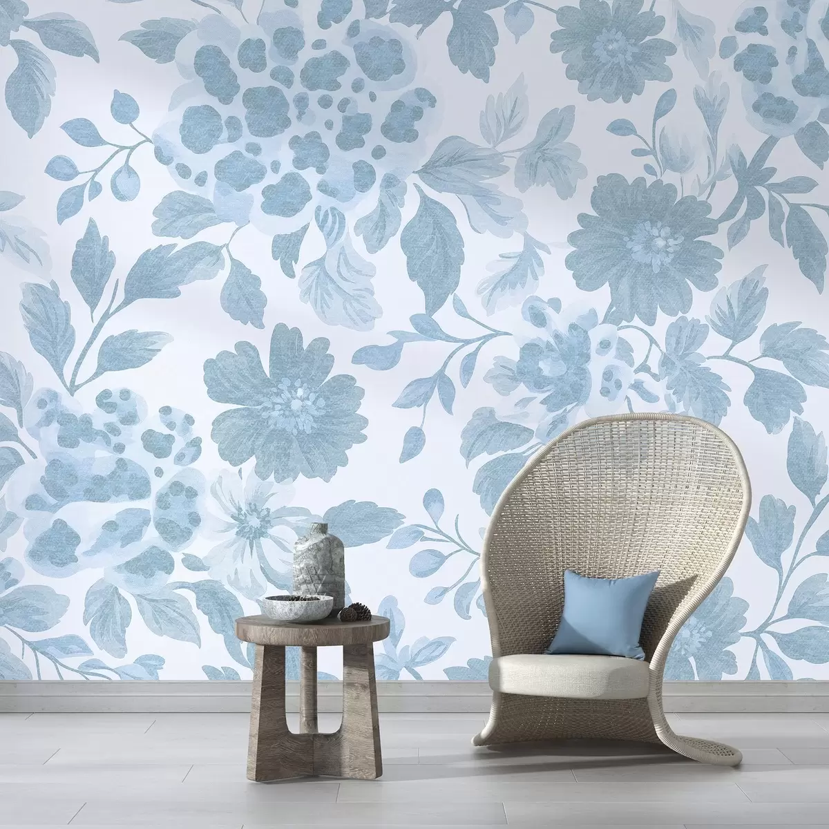 wall murals Цвеће у бохо стилу са леопард принтом, плава боја w04114v1