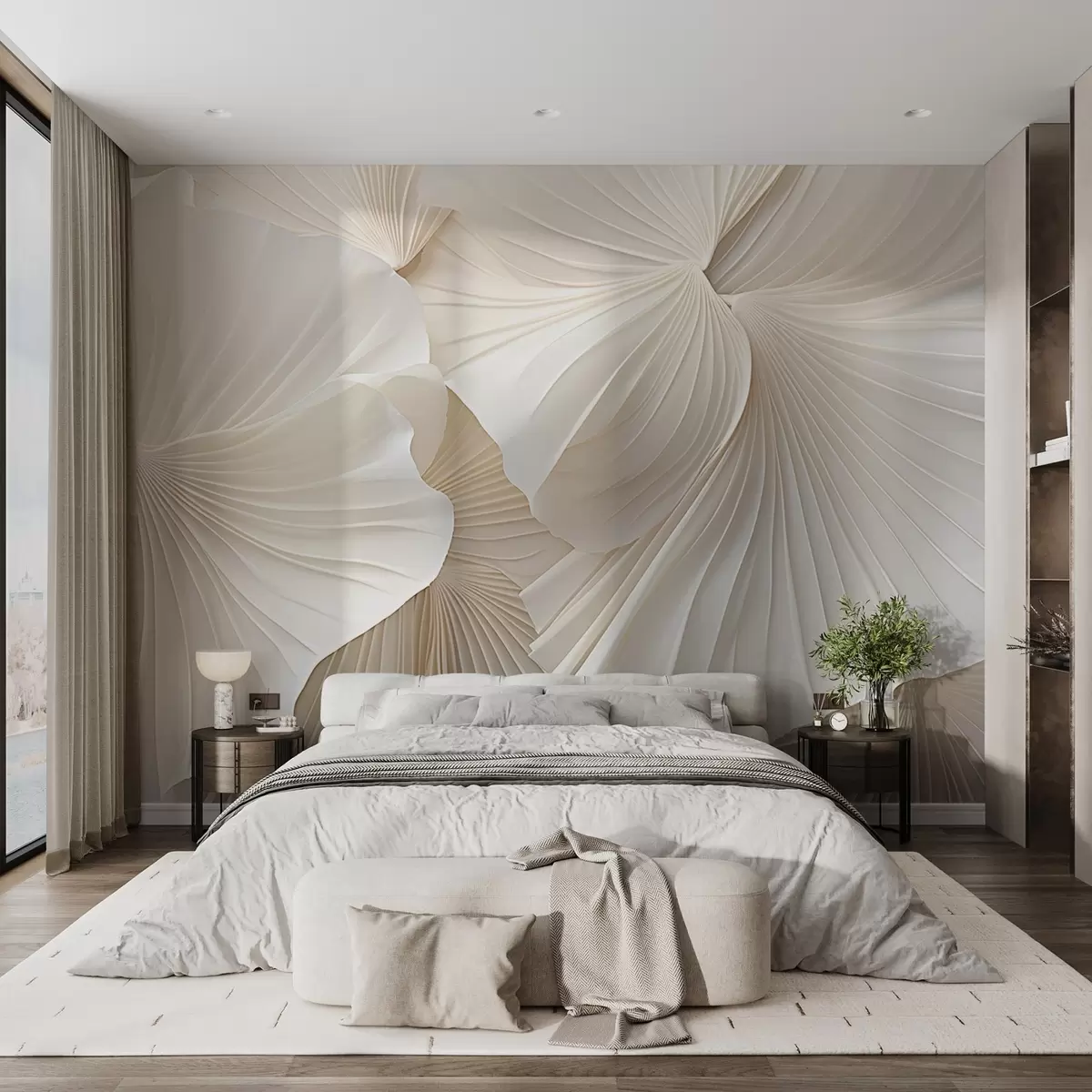 wall murals латице, цвеће, бело, крем, текстура, нежност, декоративно w04216