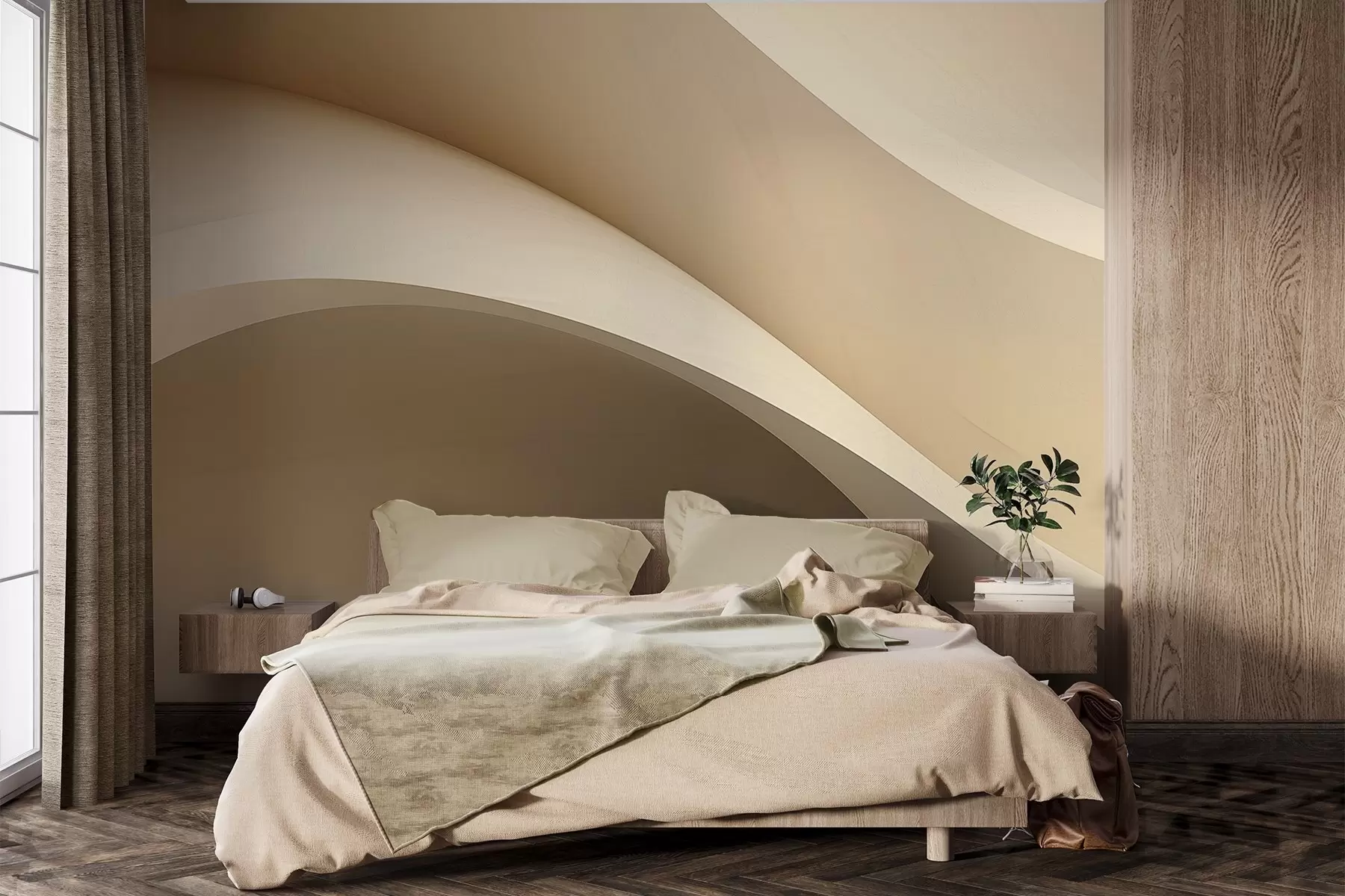 wall murals апстракција, таласи, меке кривине, беж, глатко, линије, модерно w04217
