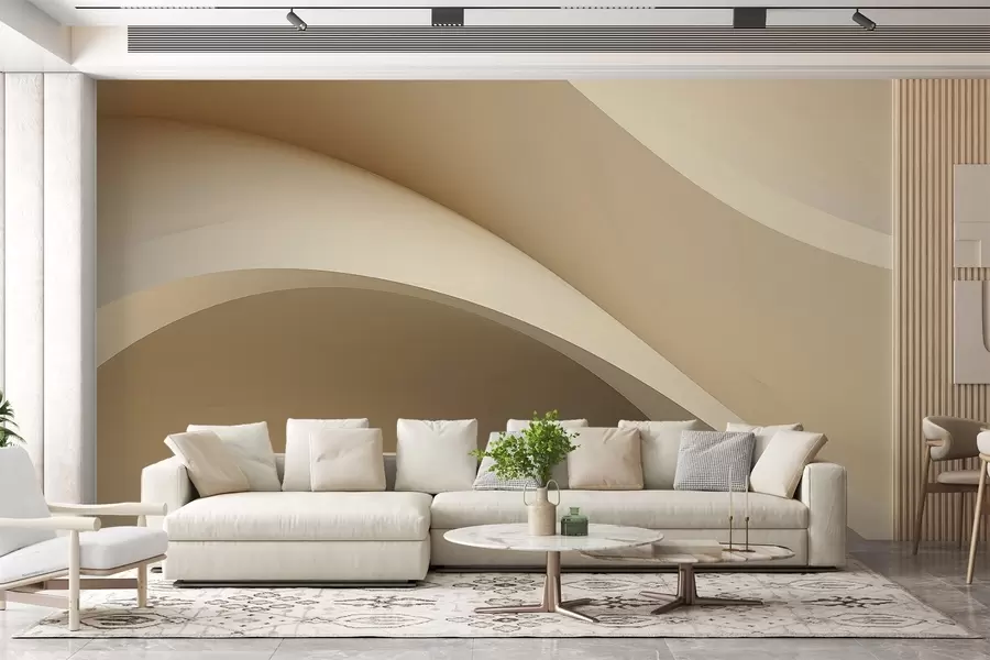 wall murals апстракција, таласи, меке кривине, беж, глатко, линије, модерно w04217