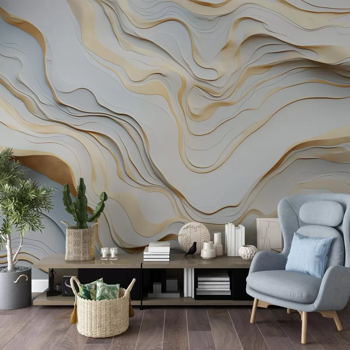 wall murals слојеви, таласи, апстракција, беж, сива, глаткоћа, модерно w04255