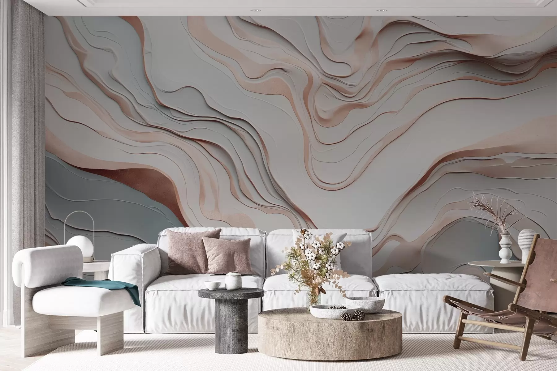 wall murals слојеви, таласи, апстракција, ружичаста, сива, меки облици, w04255v1