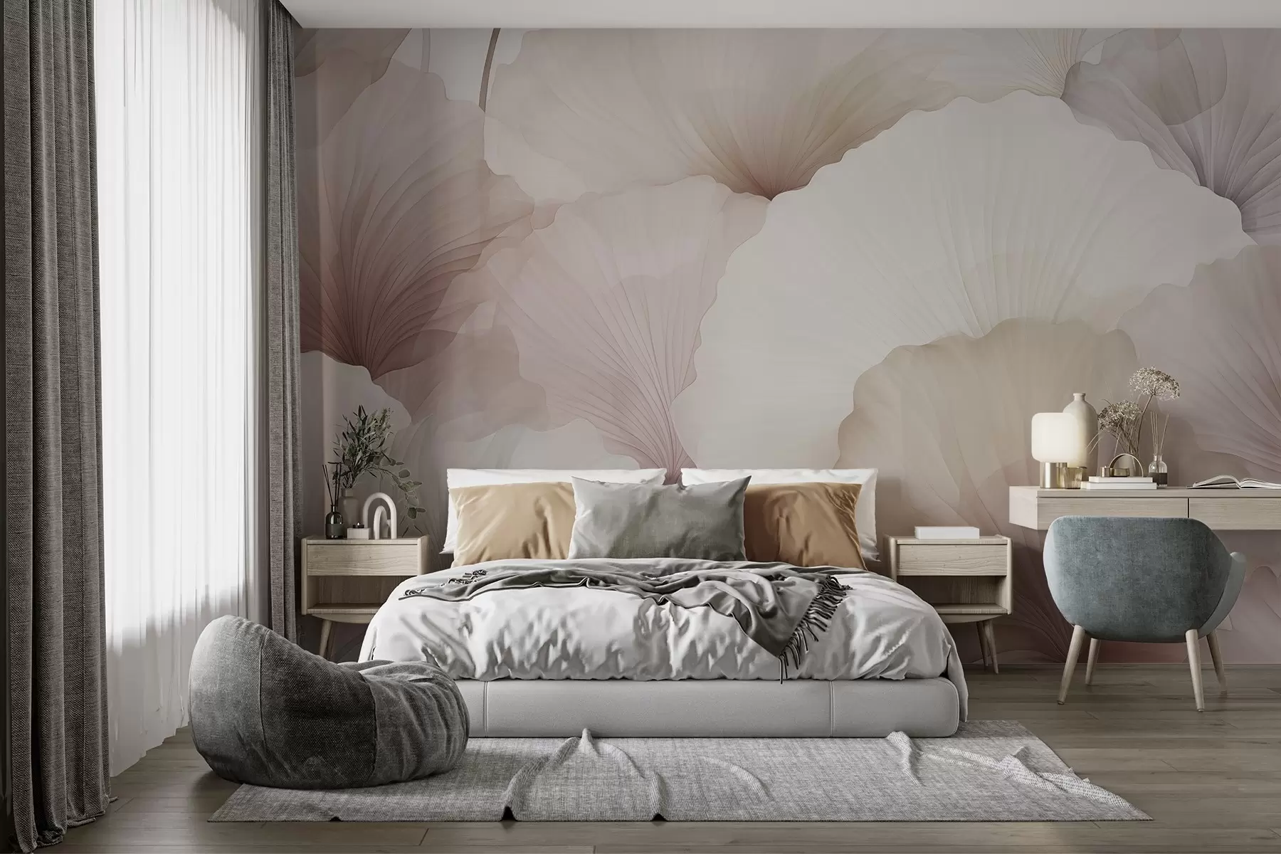 wall murals цвеће, латице, крем, сива, мекоћа, мир w04256v1