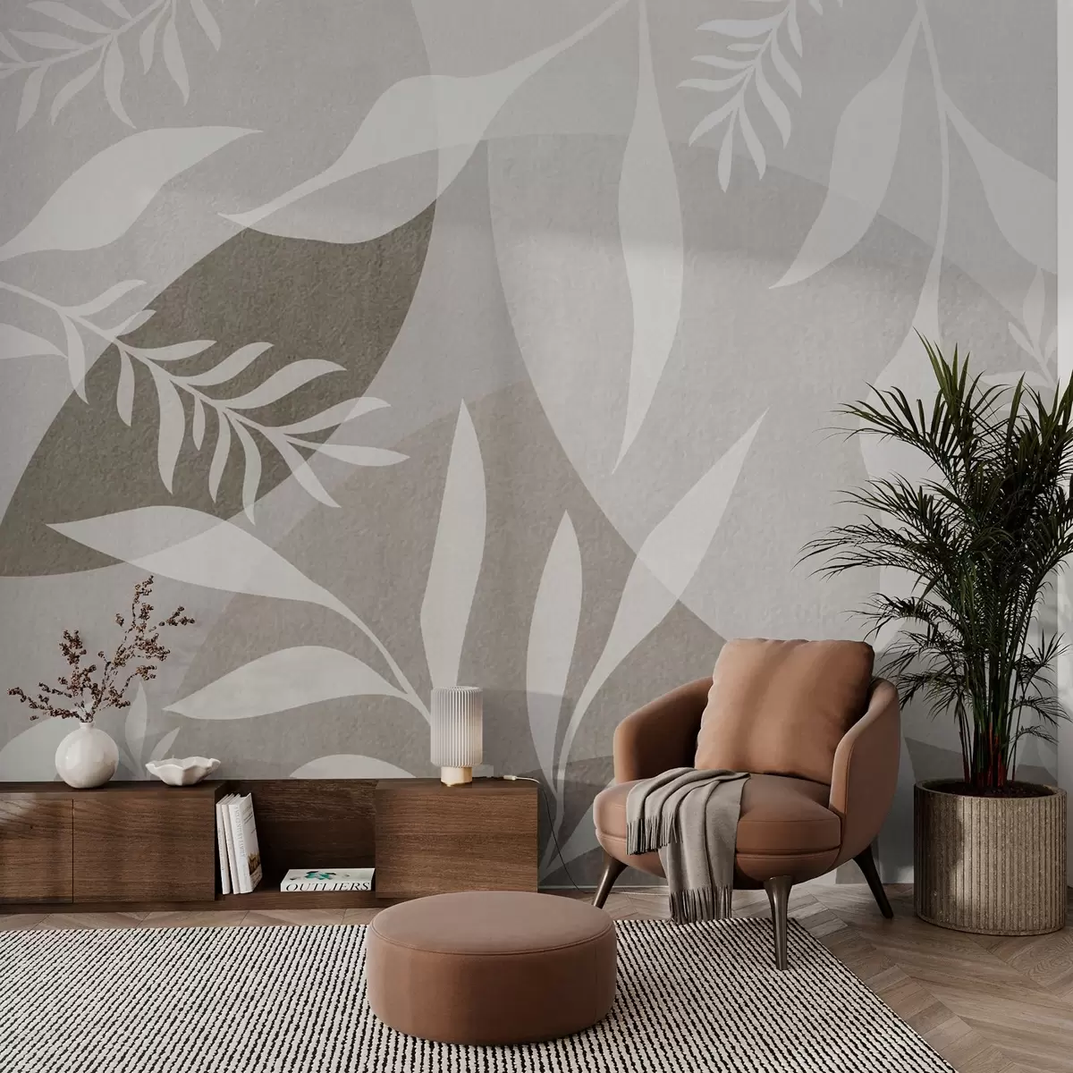 wall murals Силуете гранчица на позадини апстрактних кругова w04270v1