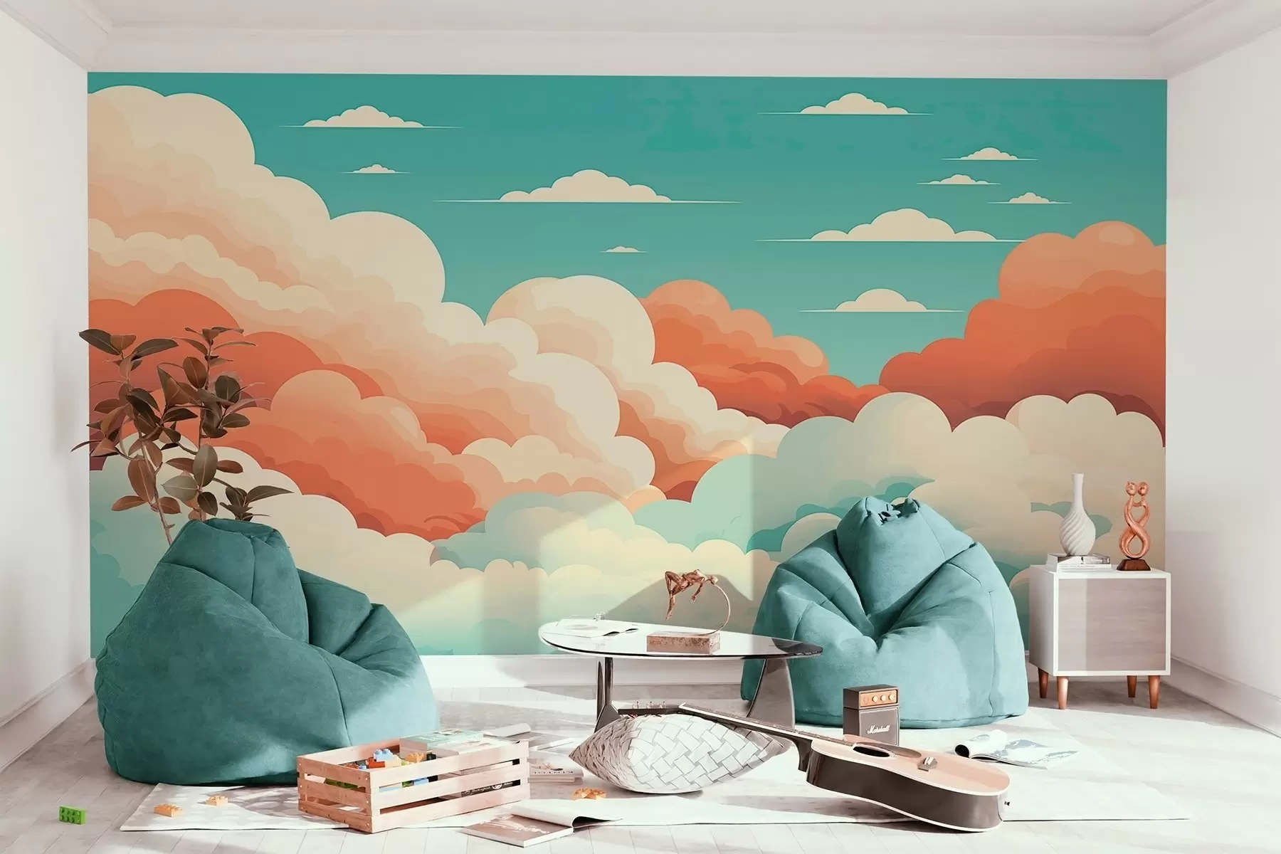 wall murals Хировити облаци у цртаном стилу под плавим небом w09246