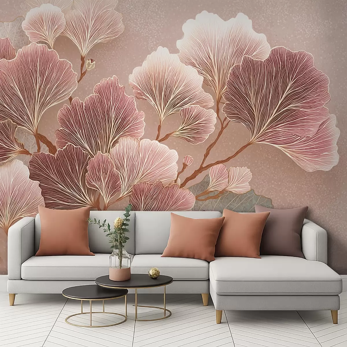 wall murals Грана лишћа у ружичастим и љубичастим нијансама w09249