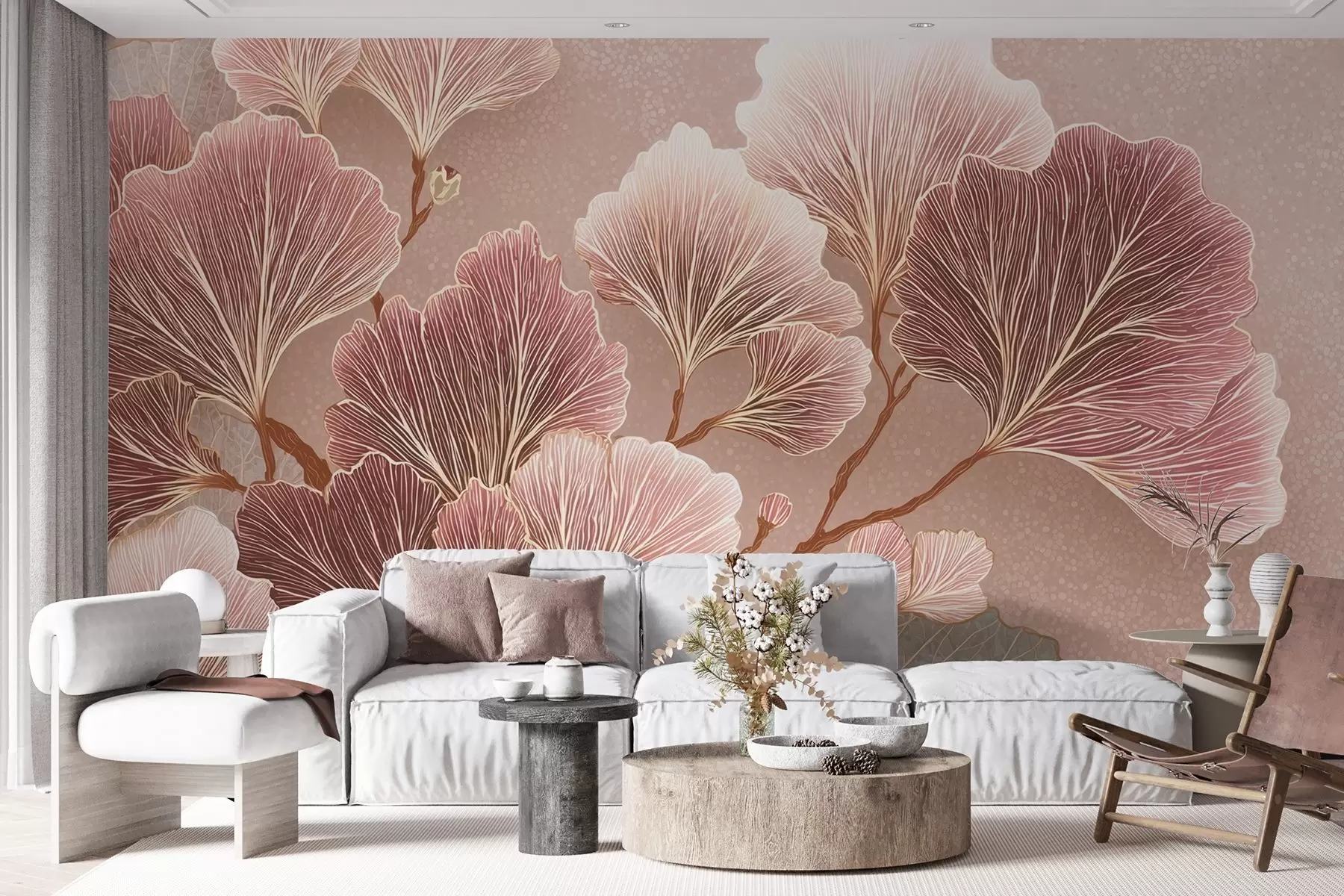 wall murals Грана лишћа у ружичастим и љубичастим нијансама w09249