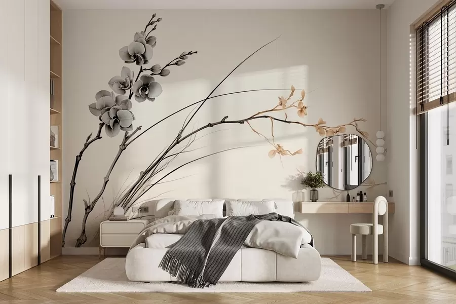 wall murals Минималистичка грана орхидеје у меким сепија и сивим тоновима w09250