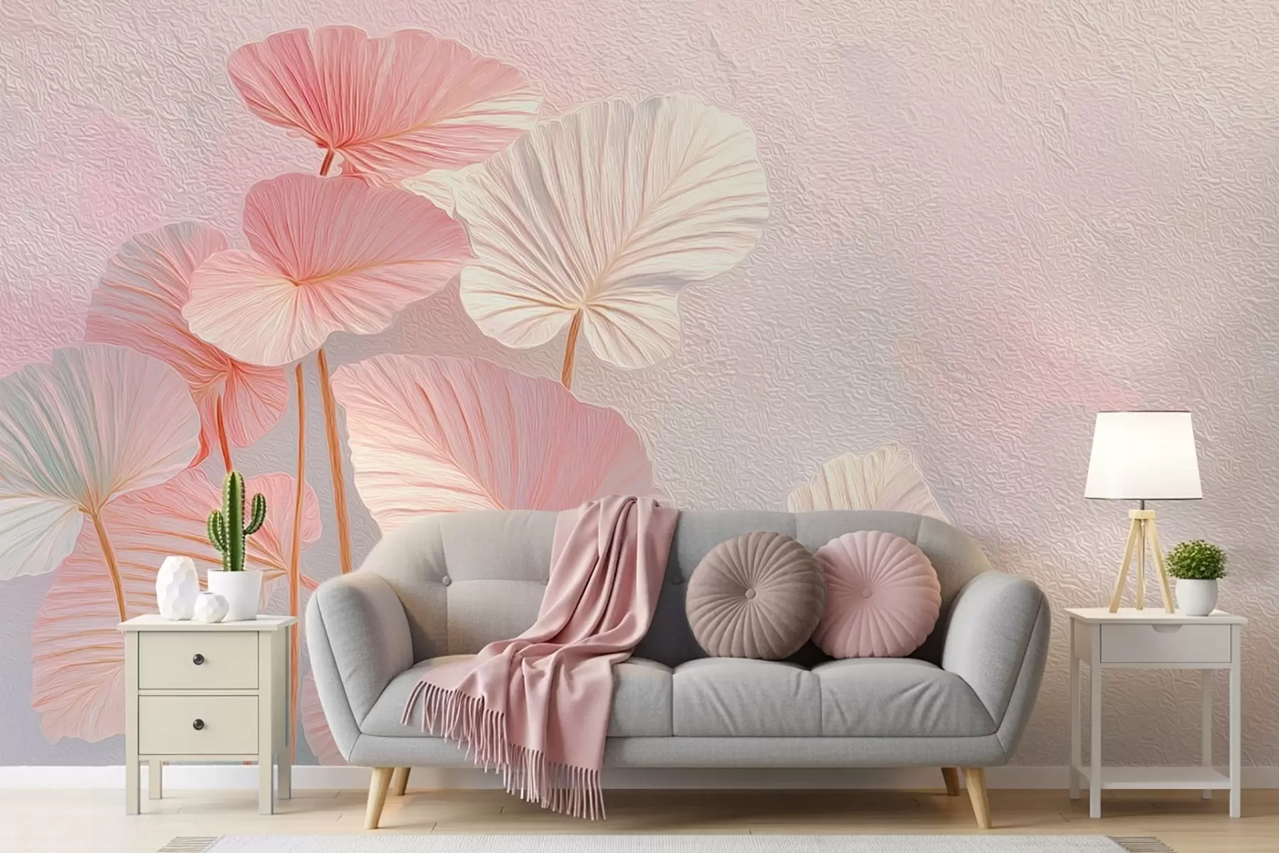 wall murals Елегантни велики тропски листови у нежним ружичастим и плавим нијансама w09252