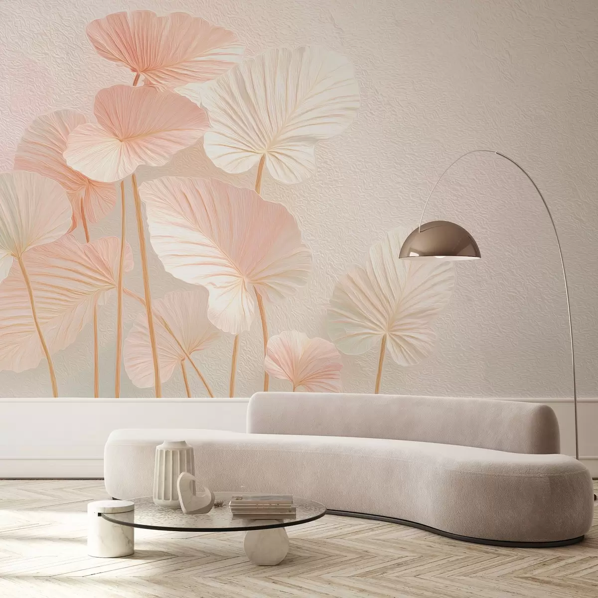 wall murals Елегантни велики тропски листови у нежној ружичастој боји w09252v1